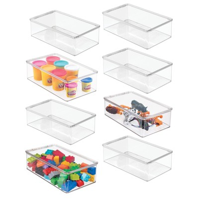 mDesign Plastic Playroom/Gaming Storage Organizer Box, Hinge Lid, 4 Pack, Clear - Clear