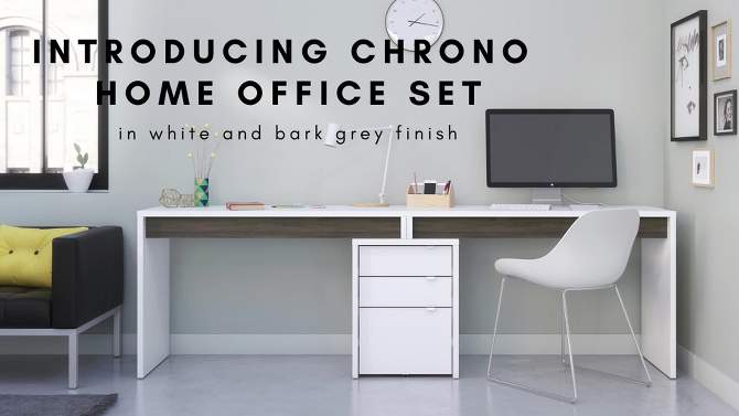 3pc Chrono Home Office Set with 2 Reversible Desk Panels Gray/White - Nexera, 2 of 6, play video