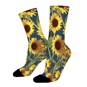 Dark Blue Sunflower Women Printed Crew Socks Funny Funky Socks Soft Polyester Novelty Gifts for Artists Men - 1 of 1
