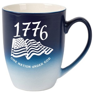 Elanze Designs 1776 One Nation Under God Two Toned Ombre Matte Navy Blue and White 12 ounce Ceramic Stoneware Coffee Cup Mug - 1 of 4