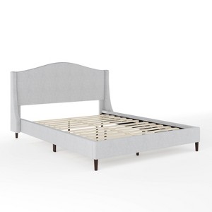 Martha Stewart Queen Amelia Upholstered Platform Bed Gray/Black - 1 of 4