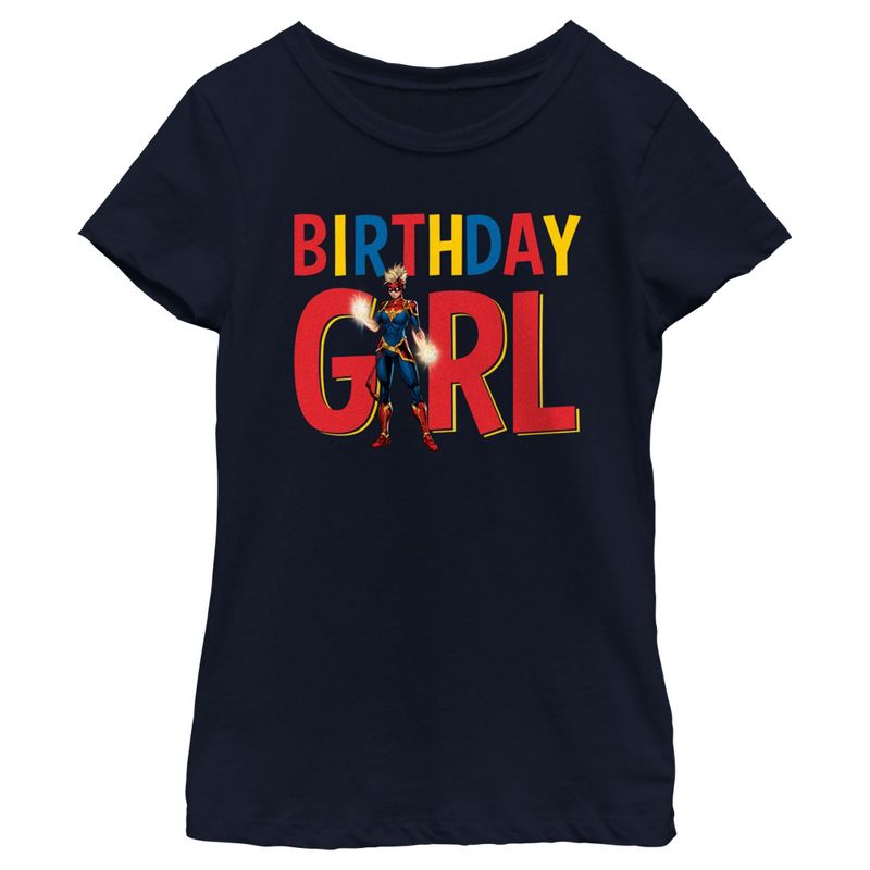Girl's Marvel Birthday Girl Captain Marvel T-Shirt, 1 of 5