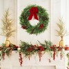 Christmas Wreaths for Front Door, 24 Inch Large Outdoor Christmas Wreath with Berries Velvet Bow - 2 of 4