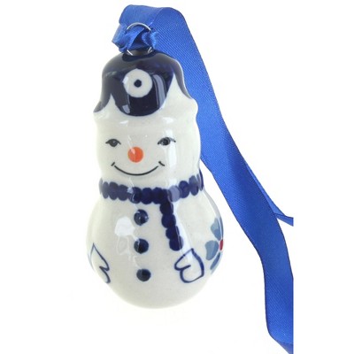 Blue Rose Polish Pottery Blue Violet Snowman Ornament