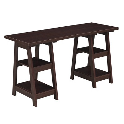 Designs2Go Double Trestle Desk with Shelves Espresso - Breighton Home