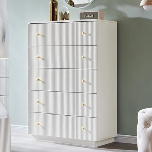SinCiDo 5 Drawer Fluted Dresser, Wood Tall Chest of Drawers with Deep Storage, Modern Storage Organizer for Bedroom, Living Room - 1 of 4
