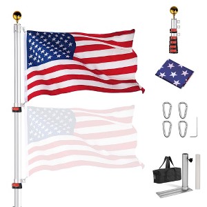Yescom™ 30ft Telescopic Lightweight Aluminum Flagpole Tire Mount Stand Kit 3'x5' US Flag Ball Silver - 1 of 4