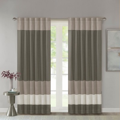 Ivory and Taupe Faux Silk Light-Filtering Curtain Panel