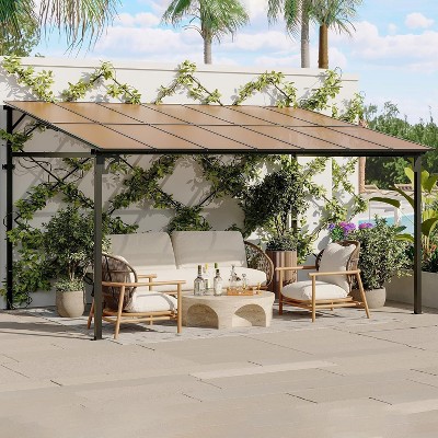 10x20 FT Wall-Mounted Lean-to Gazebo, Heavy Duty Hardtop Pergola with Polycarbonate Roof, Weather-Resistant Outdoor Awning for Patio, Deck