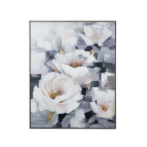 32.5"x40" Blooming White Florals Hand Painted Champagne Framed Wall Art Blue - A&B Home: Deco Style, Vertical Orientation - 1 of 4