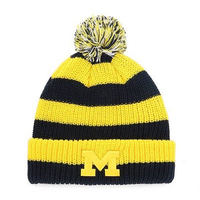 NCAA Michigan Wolverines Stripe Knit Cuffed Beanie with Pom