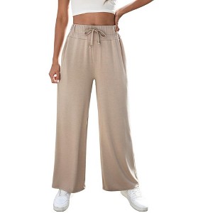 Women's Yoga Pants with Pockets Casual Joggers Loose Lounge Wide Leg High Waisted Drawstring Pants - 1 of 4