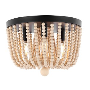 13" 3-Light Eivissa Coastal Farmhouse Iron/Wood Bead LED Flush Mount Oil Rubbed Bronze - JONATHAN Y: UL Listed, Mid-Century Bohemian Style - 1 of 4