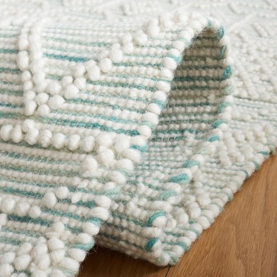 Ivory and Light Green Wool Flat Woven Runner Rug, 2'3" x 8'