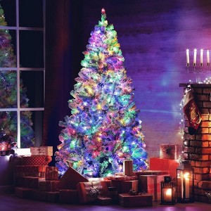 6ft Pre-lit Artificial Christmas Tree Snow Flocked Hinges Tree with 250 Multicolor LED Lights - 1 of 4