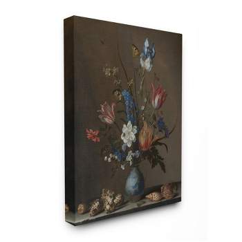 Stupell Industries Vintage Bouquet Design with Butterfly Shell Accents Gallery Wrapped Canvas Wall Art, 30 x 40