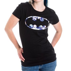 DC Comics Batman Floral Bat Logo Juniors Top T-shirt Tee Shirt - 1 of 1