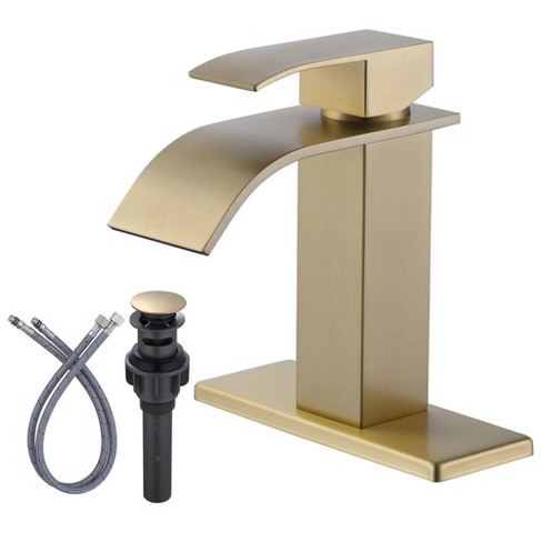 Wowow Single Handle Waterfall Bathroom Faucet With Deckplate In Gold ...
