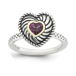 Black Bow Jewelry Antiqued Sterling Silver Stackable Rhodolite Garnet Heart Ring - 1 of 4