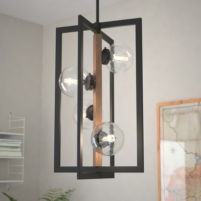 VAXCEL Bridgeview 16-in Oil Rubbed Bronze and Wood Industrial 4 Light Chandelier, Hanging Ceiling Pendant
