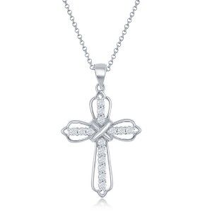 Bella Silver Sterling Silver CZ Cross 18" Pendant Necklace - Silver - 1 of 2
