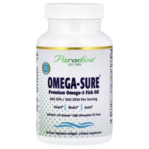 Paradise Herbs Omega-Sure®, Premium Omega-3 Fish Oil, 60 Pesco Vegetarian Softgels - 1 of 4