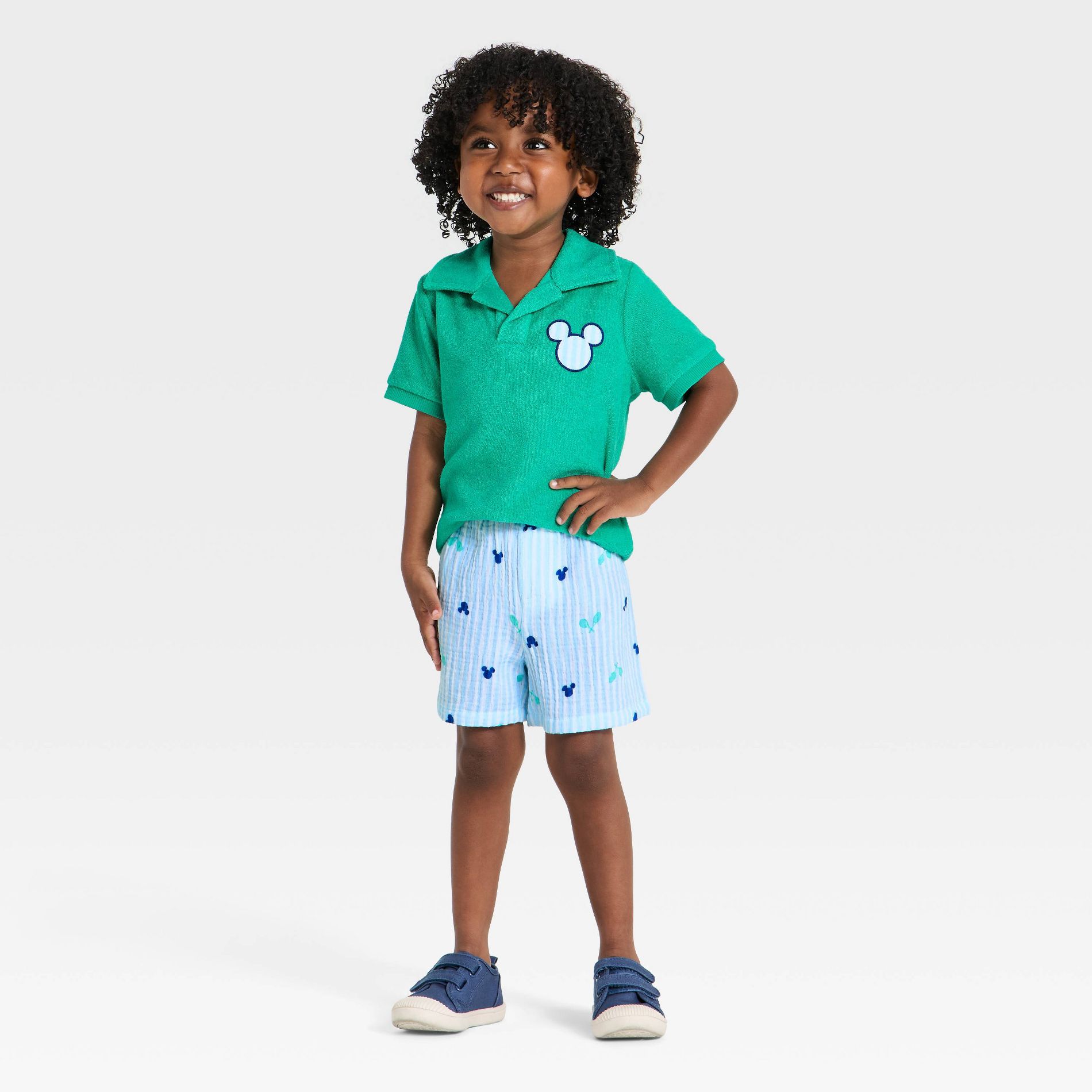 Toddler Boys' 2pc Disney Mickey Mouse Sporty Collared Shirt and Shorts Set - Green/Blue