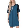 YafeMarte Women’s Short Sleeve Long Two Tone Nightshirt with Striped Sleeves and Pocket - 2 of 4