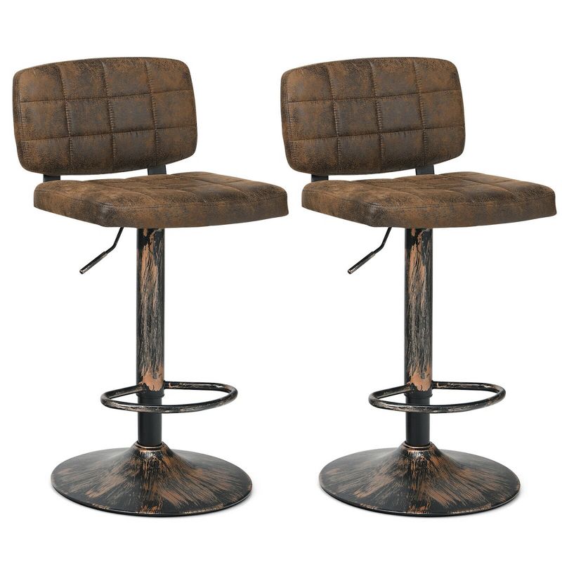 Costway Set of 2 Adjustable Bar Stools Swivel Bar Chairs w/Backrest Retro Brown, 1 of 11