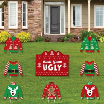 Big Dot of Happiness Ugly Sweater - Yard Sign and Outdoor Lawn Decorations - Holiday and Christmas Yard Signs - Set of 8