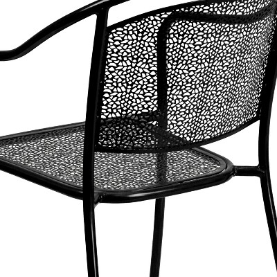 Elegant Black Steel Patio Armchair with Rain Flower Design