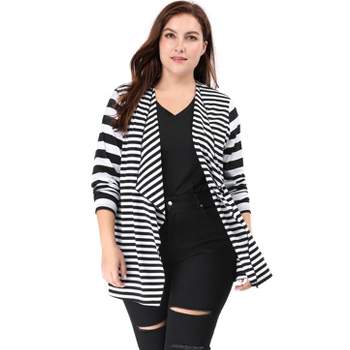 Agnes Orinda Women Plus Size Open Front Lightweight Striped Cardigan