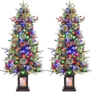 Clearance! 3 FT Artificial Pre-Lit Christmas Tree with Deer Lightbox, Vintage Potted Base, Snow Flocked, Easy Setup - 1 of 4