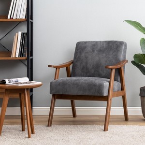 Homy Casa Mid-Century Faux Leather Accent Chair with Wood Frame – Modern Lounge Seating - 1 of 4