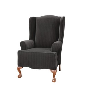 Stretch Pinstripe Wing Chair Slipcover Black - Sure Fit