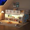 JOYMOR Low Loft Bed Twin Size with LED Lights, 4 Storage Shelves, Removable Curtain, Kids Wood Loft Bed with 15" H Safety Guardrail - 2 of 4