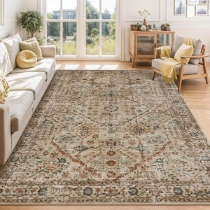 Area Rugs for Living Room Washable, Soft Vintage Neutral Bedroom Rugs Boho Farmhouse Low Pile Non-Slip Indoor Carpet Rugs for Dining Room - 1 of 4