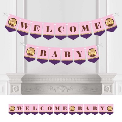 Big Dot of Happiness Baby Girl Teddy Bear - Baby Shower Bunting Banner - Pink Party Decorations - Welcome Baby