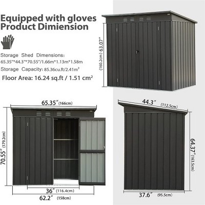 5'x3' Black Galvanized Steel Outdoor Storage Shed with Air Vents