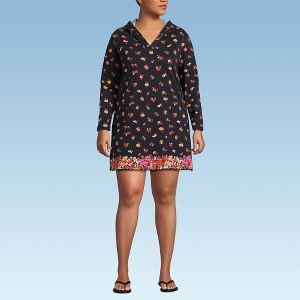Lands' End Women's Cotton Jersey Long Sleeve Hooded Swim Cover-up Dress - 1 of 4