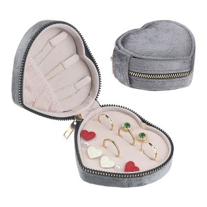 Unique Bargains Travel Small Portable Heart-Shaped Plush Velvet Jewelry Box for Women - 1 of 4