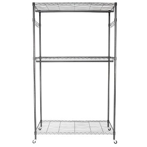 Garment Rack, Double-Layer Mesh Hanging Rack with Upper & Lower Rods – Black Dust-Resistant Rolling Clothes Rack - 1 of 4