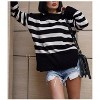 Women's Long Sleeve Round Neck Striped Print Long Knit Sweater with Side Slits,M,Black - 3 of 3