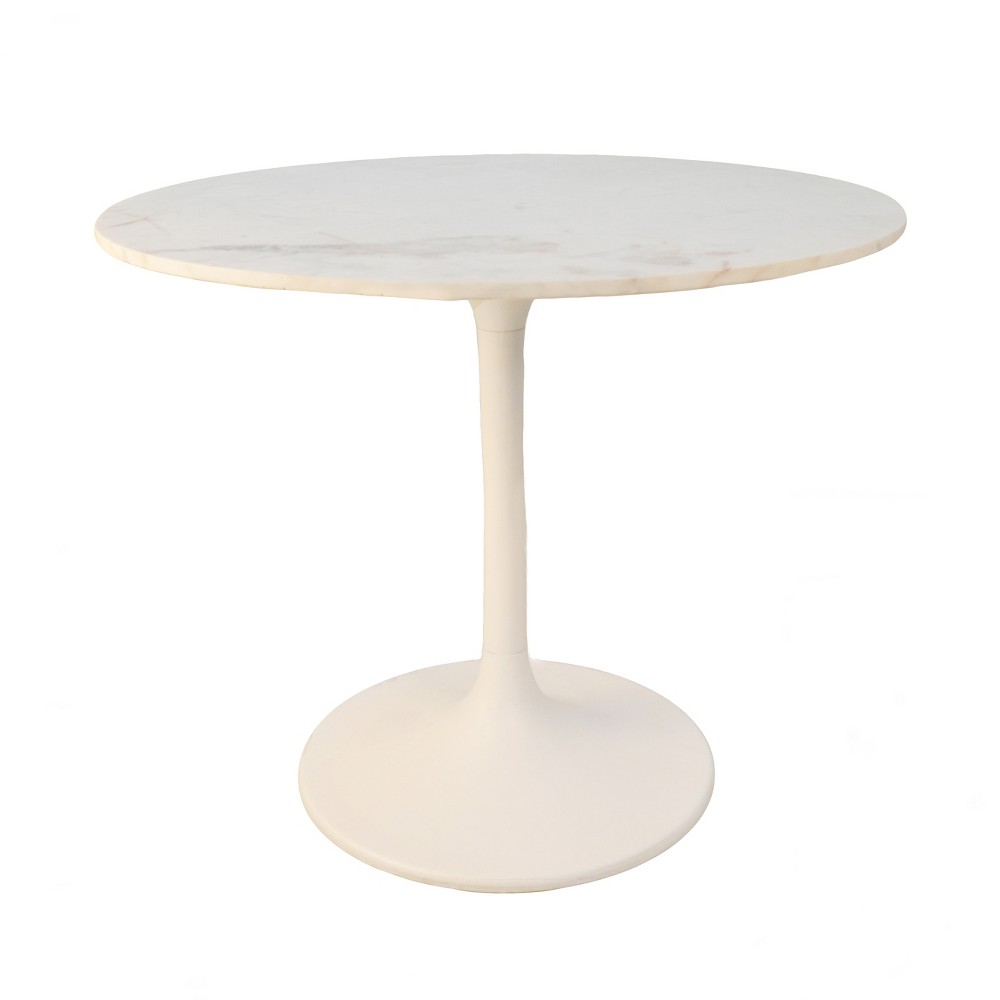 Photos - Garden & Outdoor Decoration Carolina Living 36" Zaha Round Marble Top Dining Table White: Midcentury Modern, Metal Pedestal Base, Seats 4