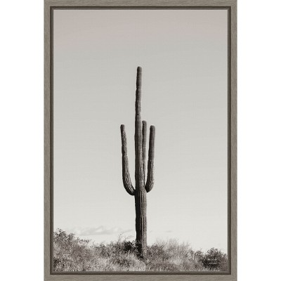 Gray Framed Vertical Canvas Print of Saguaro Cactus