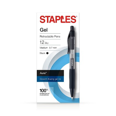 STAPLES AURA GEL RETRACTABLE PENS 0.7MM BLACK 12PK (29195) 2072167