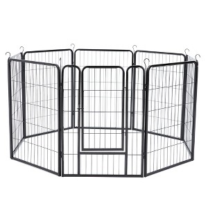 JOMEED Indoor and Outdoor Metal 8-Panel, 32" High Collapsible Dog Pet Playpen Kennel with Integrated Lockable Entry and Exit Door, Black - 1 of 4