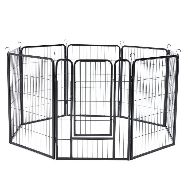 JOMEED Indoor and Outdoor Metal 8-Panel, 32" High Collapsible Dog Pet Playpen Kennel with Integrated Lockable Entry and Exit Door, Black, 1 of 7