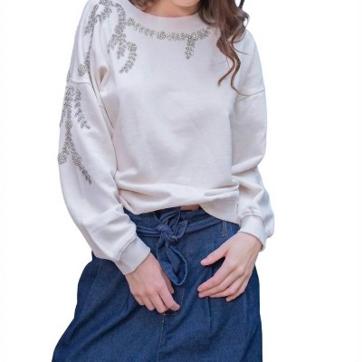 Women's Rhinestone Long Sleeve Sweatshirt - Gold & Silver