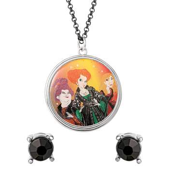Disney Hocus Pocus Womens Costume Earrings and Necklace Set - Hocus Pocus Necklace with Black studs